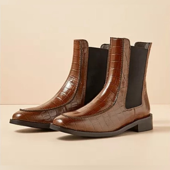 Anthropologie Pilcro Chelsea Croc Chocolate Brown Boots Size 39/8-8.5 NWOT - Picture 1 of 11